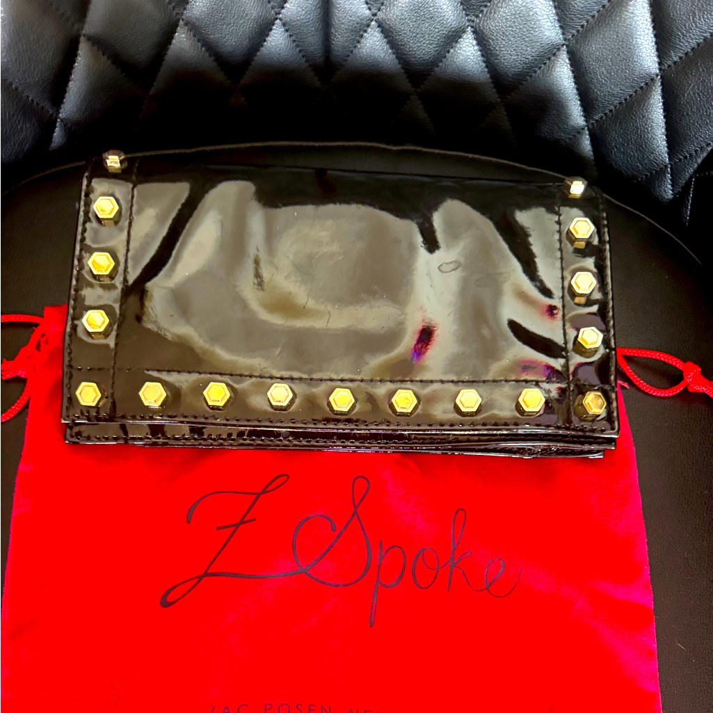 Zac Posen Black Patent Leather Studded Clutch Bag